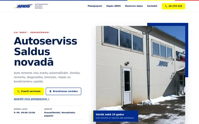 ARDS Saldus — homepage on a laptop