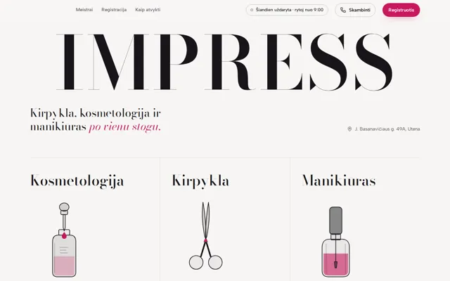Impress — homepage on a laptop