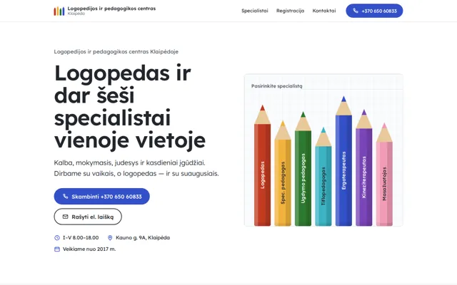 Logopedijos centras — homepage on a laptop