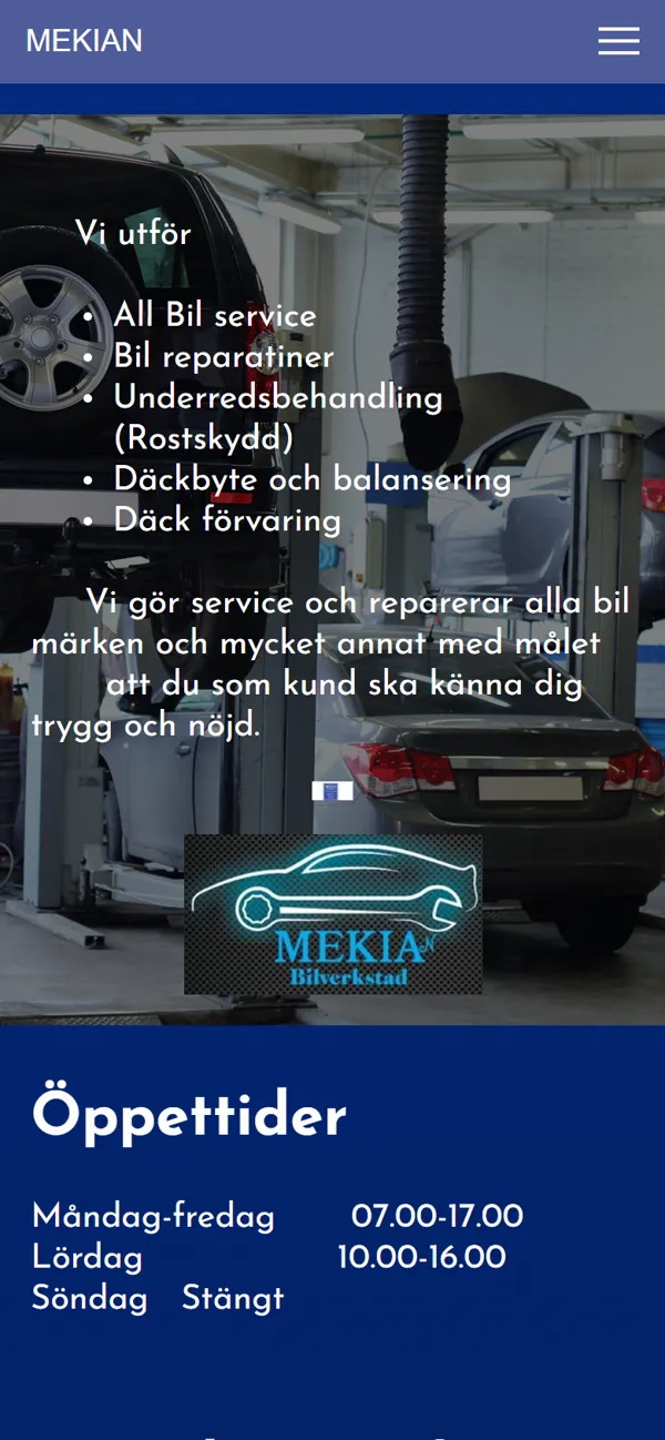 MEKIAN Bilverkstad — the old site on a phone