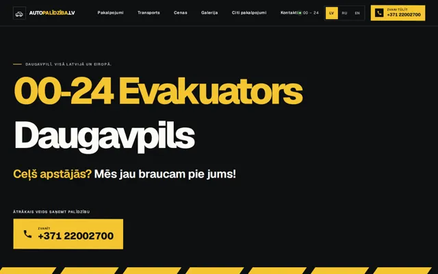 Autopalīdzība.lv — homepage on a laptop