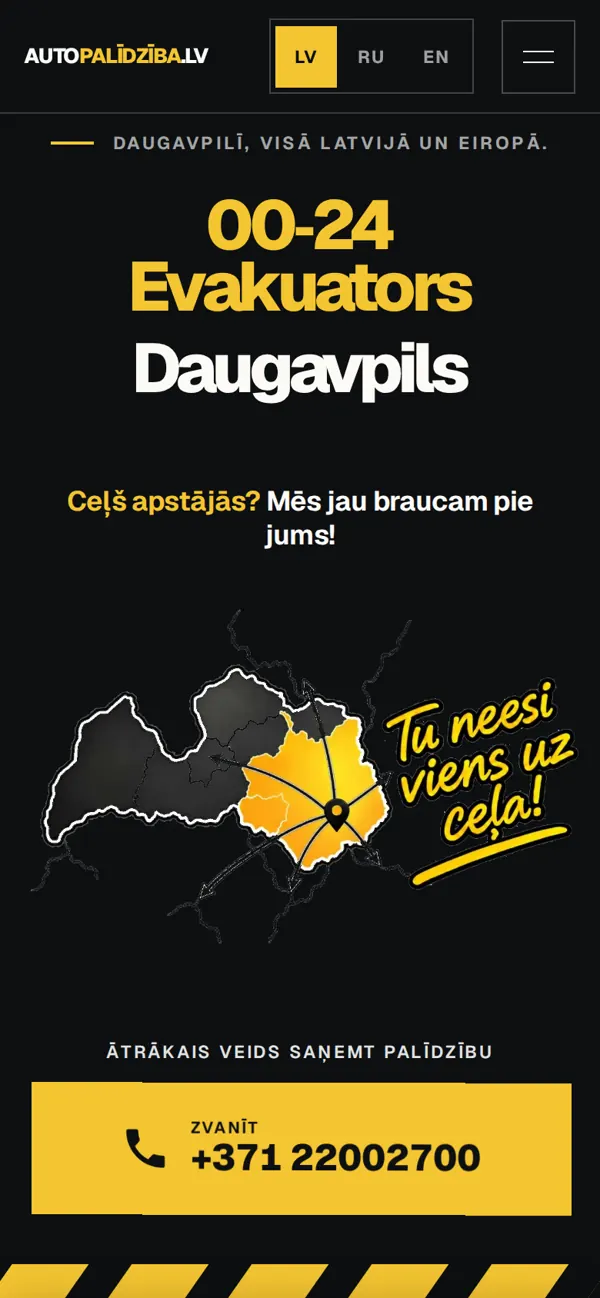 Autopalīdzība.lv — homepage on a phone