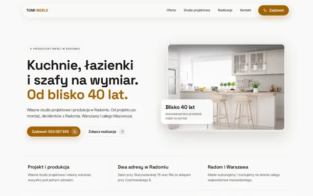 Tomi Meble — homepage on a laptop