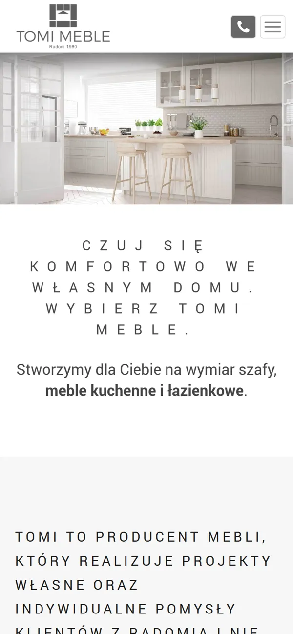 Tomi Meble — the old site on a phone