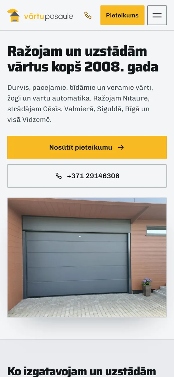 Vārtu pasaule — homepage on a phone