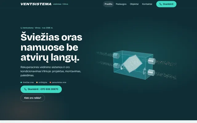 Ventsistema — homepage on a laptop