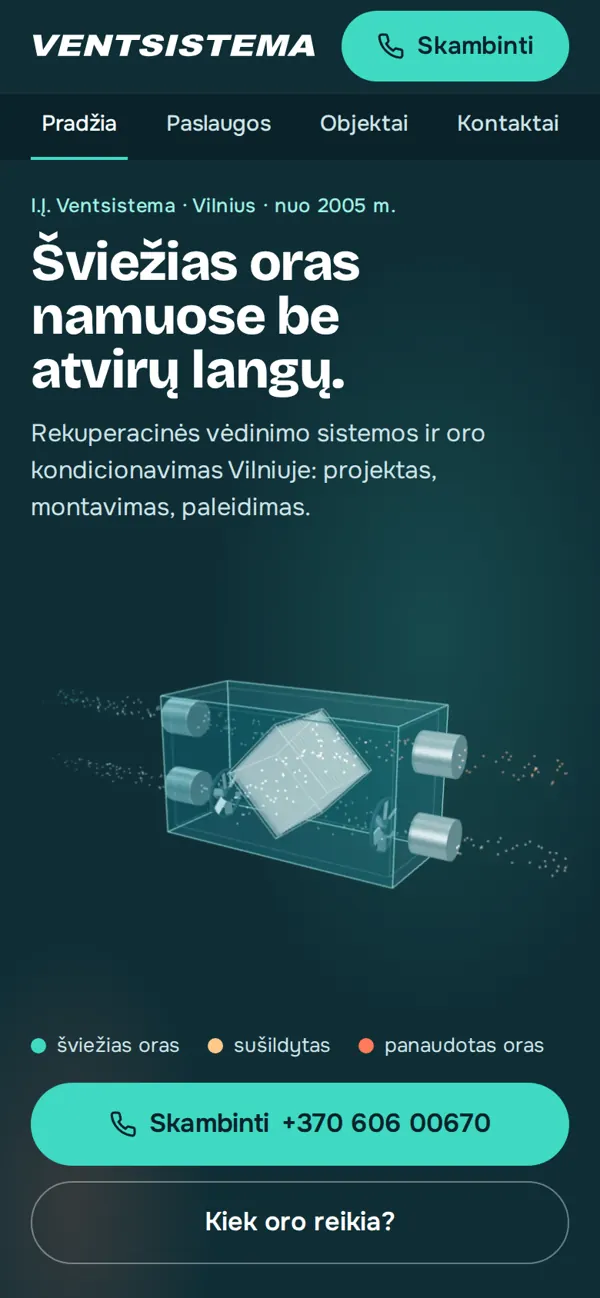 Ventsistema — homepage on a phone