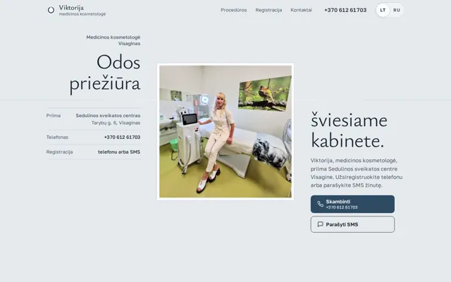 Med. kosmetologė Viktorija — homepage on a laptop