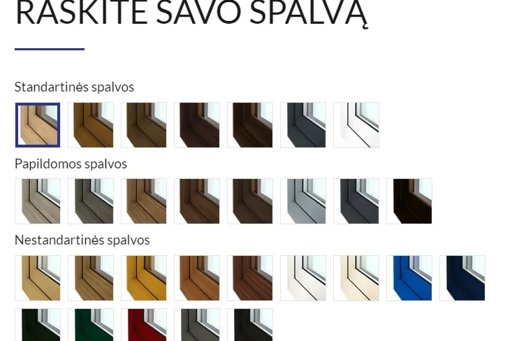 Langų ir durų profilių spalvų paletė